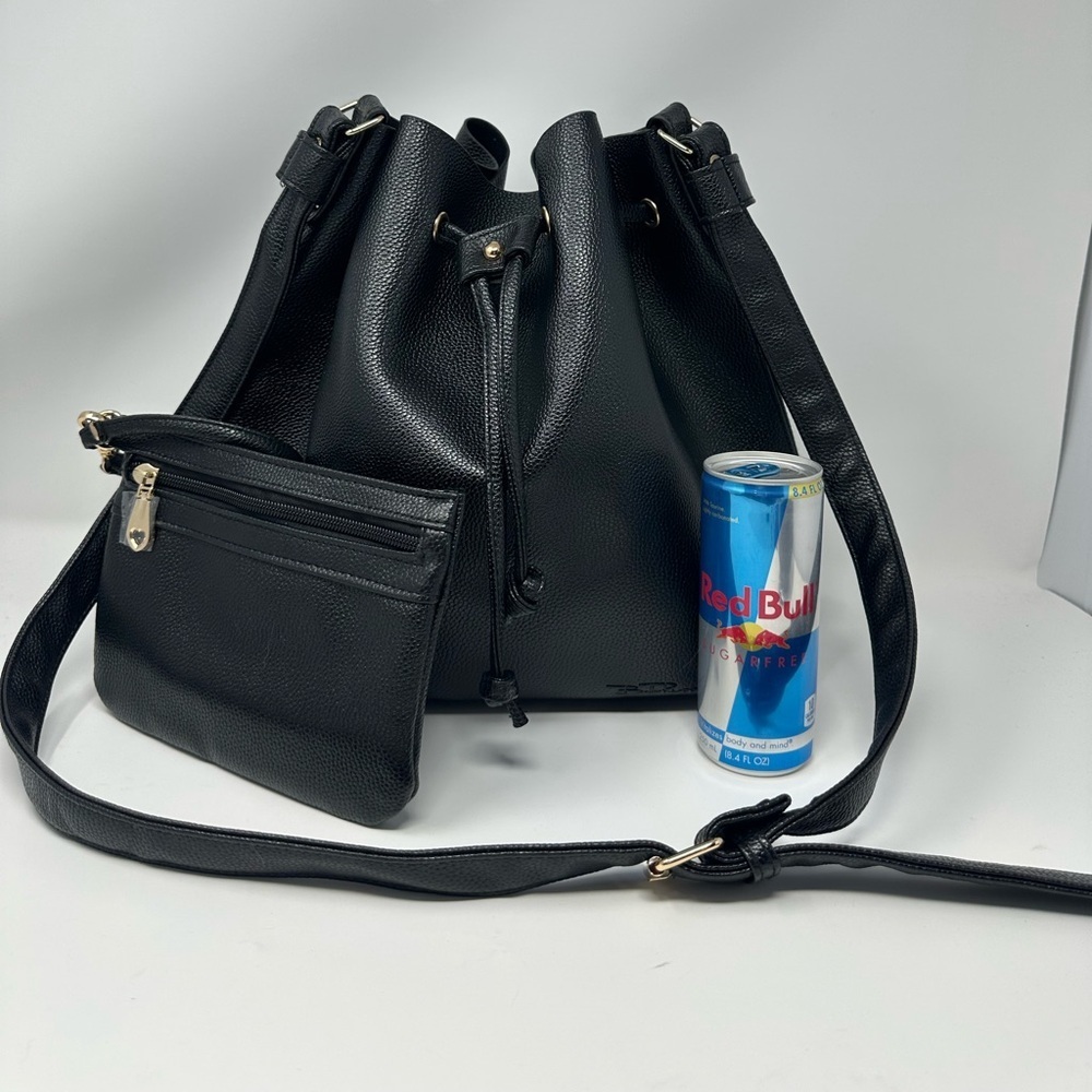 BELLA RUSSO Pebbled Faux Leather Black Tote Handbag w/ wristlet, NWT​​ - Picture 7 of 8